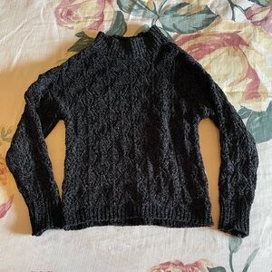 Cozy Textured Cable-Knit Girl’s Sweater - Black